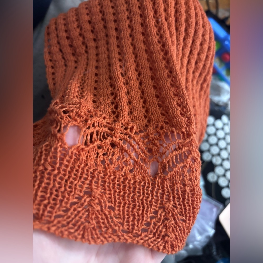 Cozy Boho Knit Scoop Neck Sweater in Orange - Picture 9 of 11
